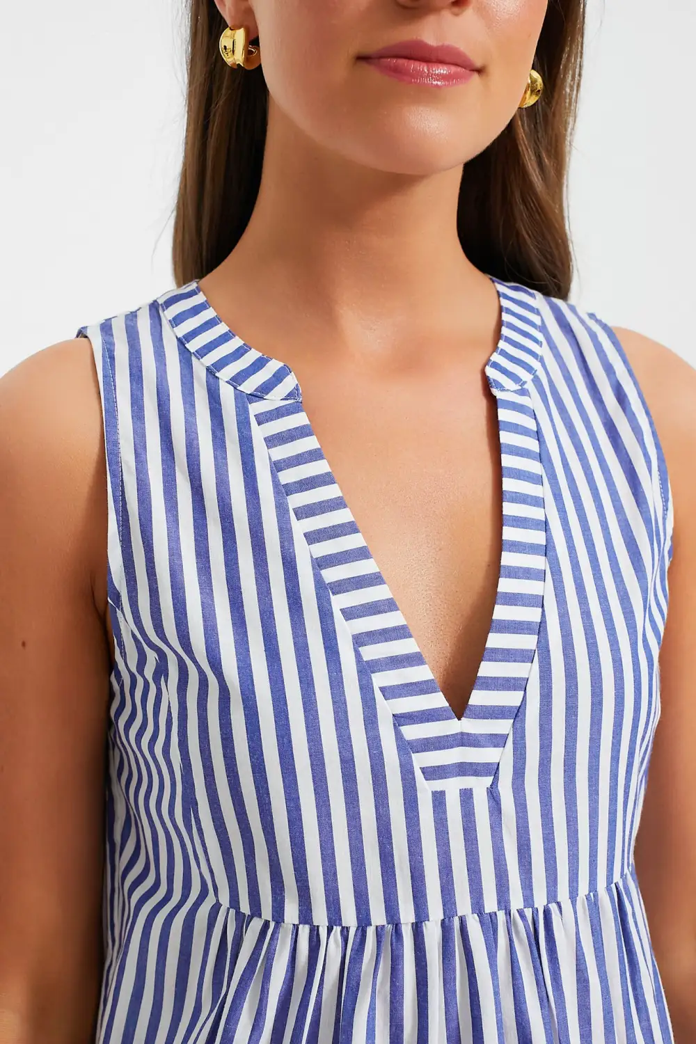 Blue and White Stripe Sleeveless Cotton Poplin Kenzo Dress