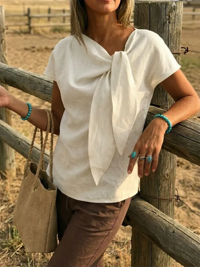 Women's Casual Boho Linen Tie Top