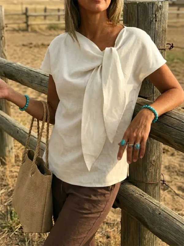 Women's Casual Boho Linen Tie Top