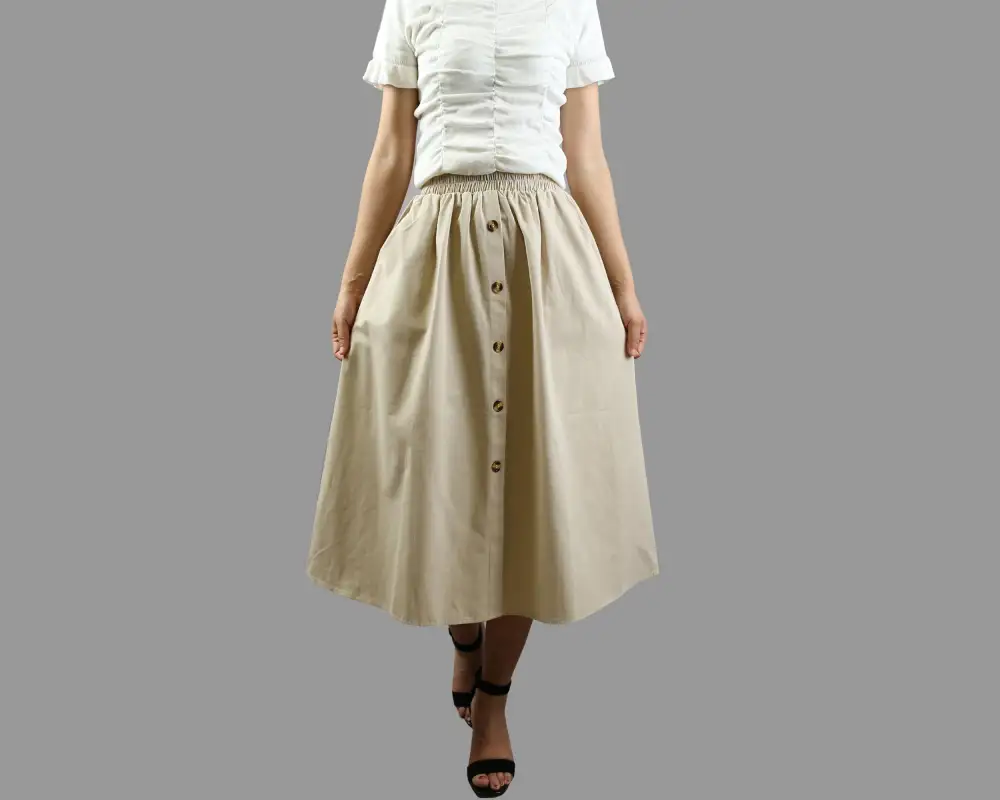 Everyday Pocketed Linen A Line Midi Skirt