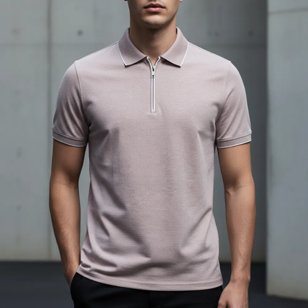 Textured Zip Collar Polo