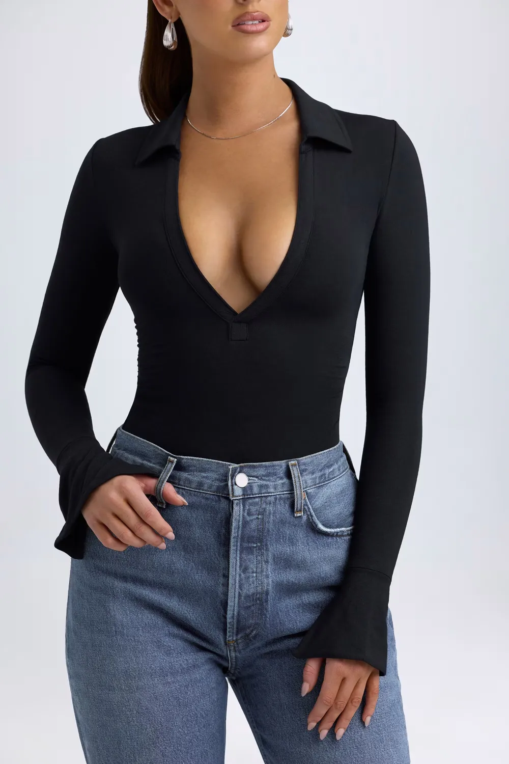 Sexy Deep V Slim Fit Women's Long Sleeve Bodysuit