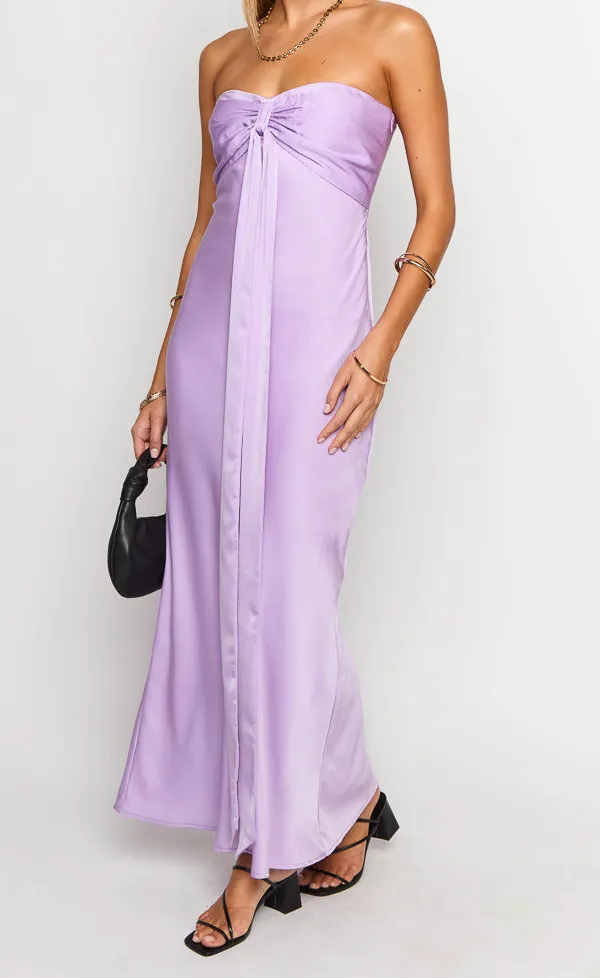 Modern Satin Strapless Frills Maxi Dress