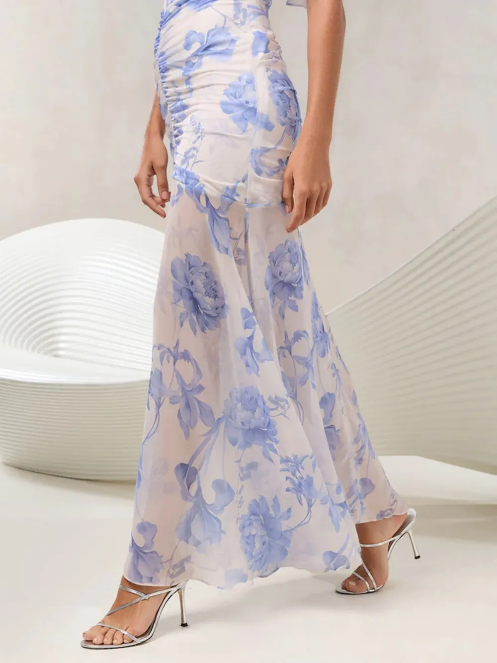Light Blue Floral Print Personal Cultivation Dress