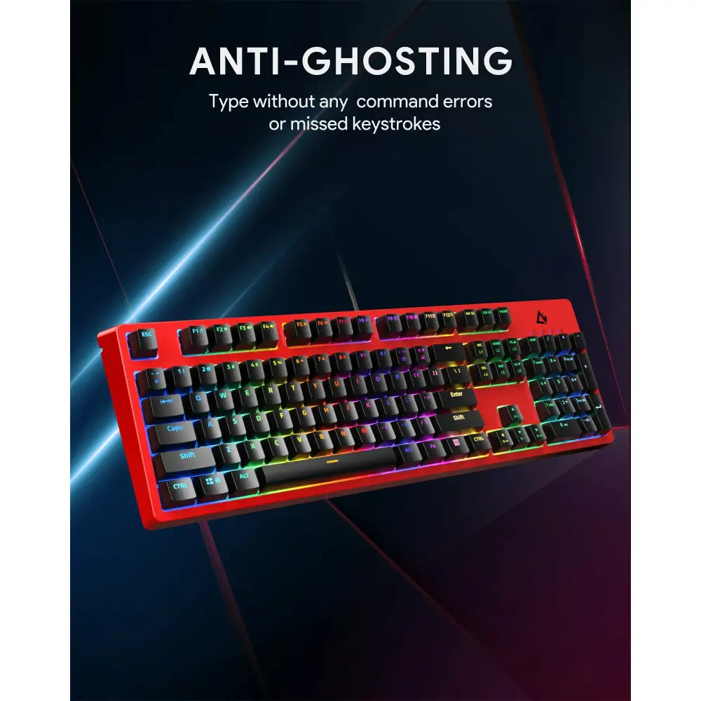 AUKEY KMG18 Red Mechanical Keyboard Red Switches 104key with Gaming Software