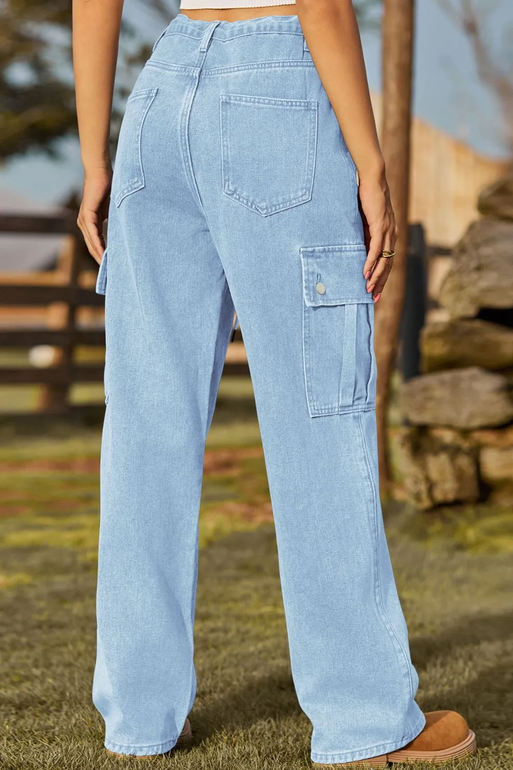 Loose Fit Drawstring Jeans With Pocket