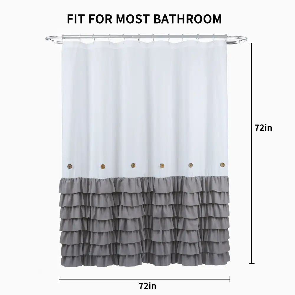 (Store Closing Sale) HIG Farmhouse Shower Curtain with PEVA Liner Bathroom Curtain with Buttons Decor, 72