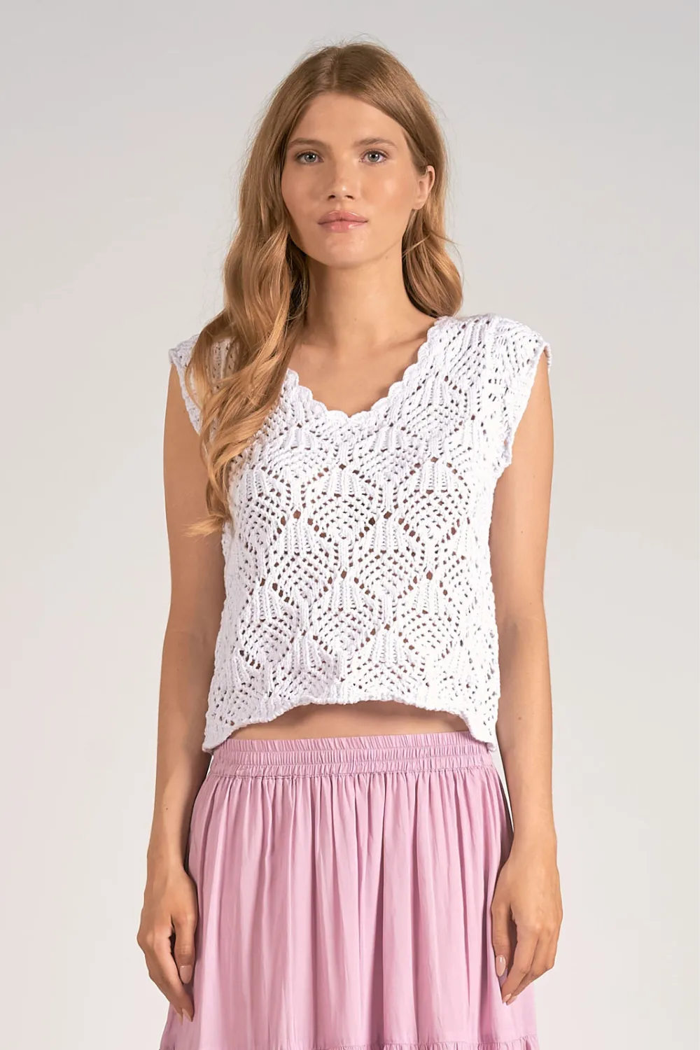 Elan Georgia Crochet Sweater Tank - White