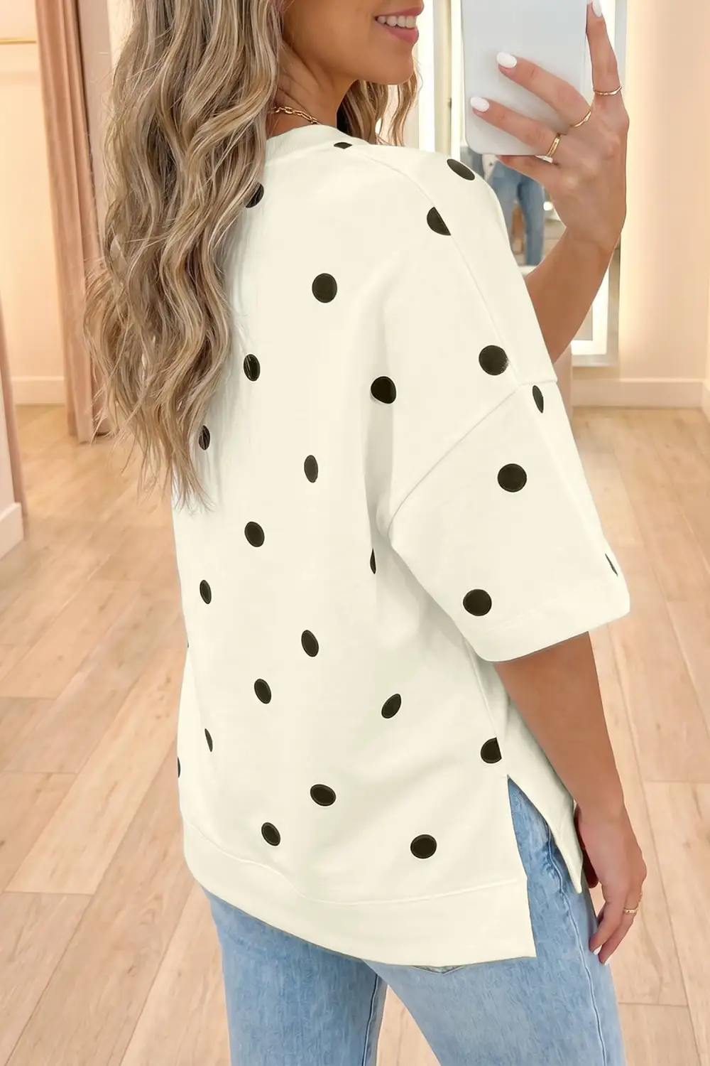 Polka Dot Print Crossed Seam Detail Oversize Tee