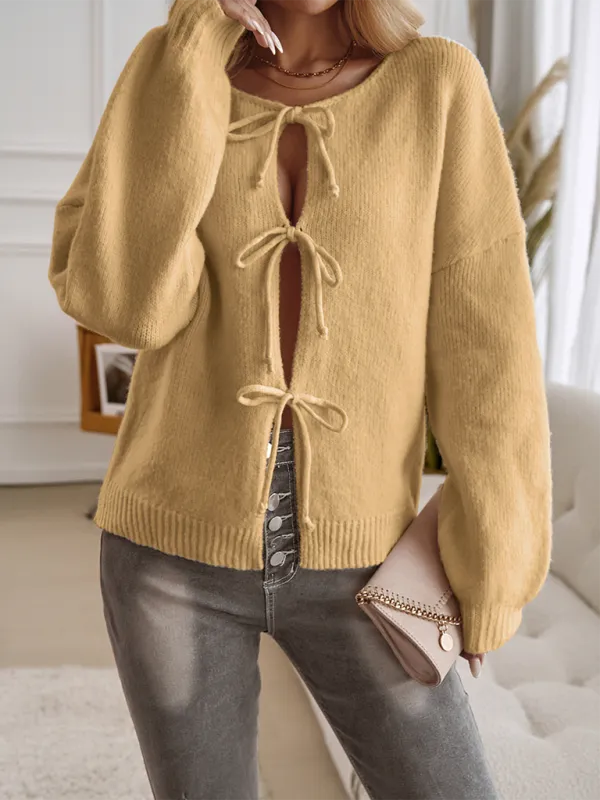 Loose Lace-Up Long-Sleeved Cardigan