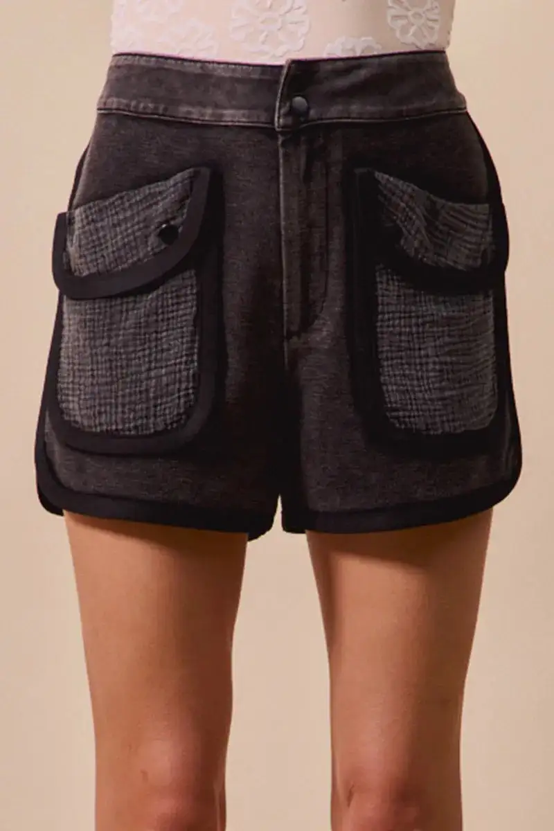 Washed Terry High Rise Cargo Shorts