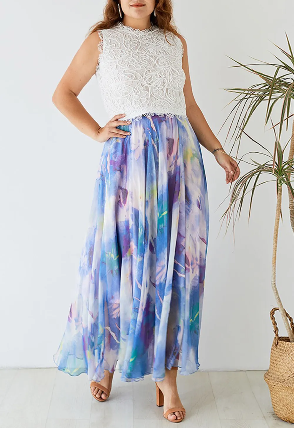 DANCING WATERCOLOR FLORAL MAXI SKIRT IN VIOLET