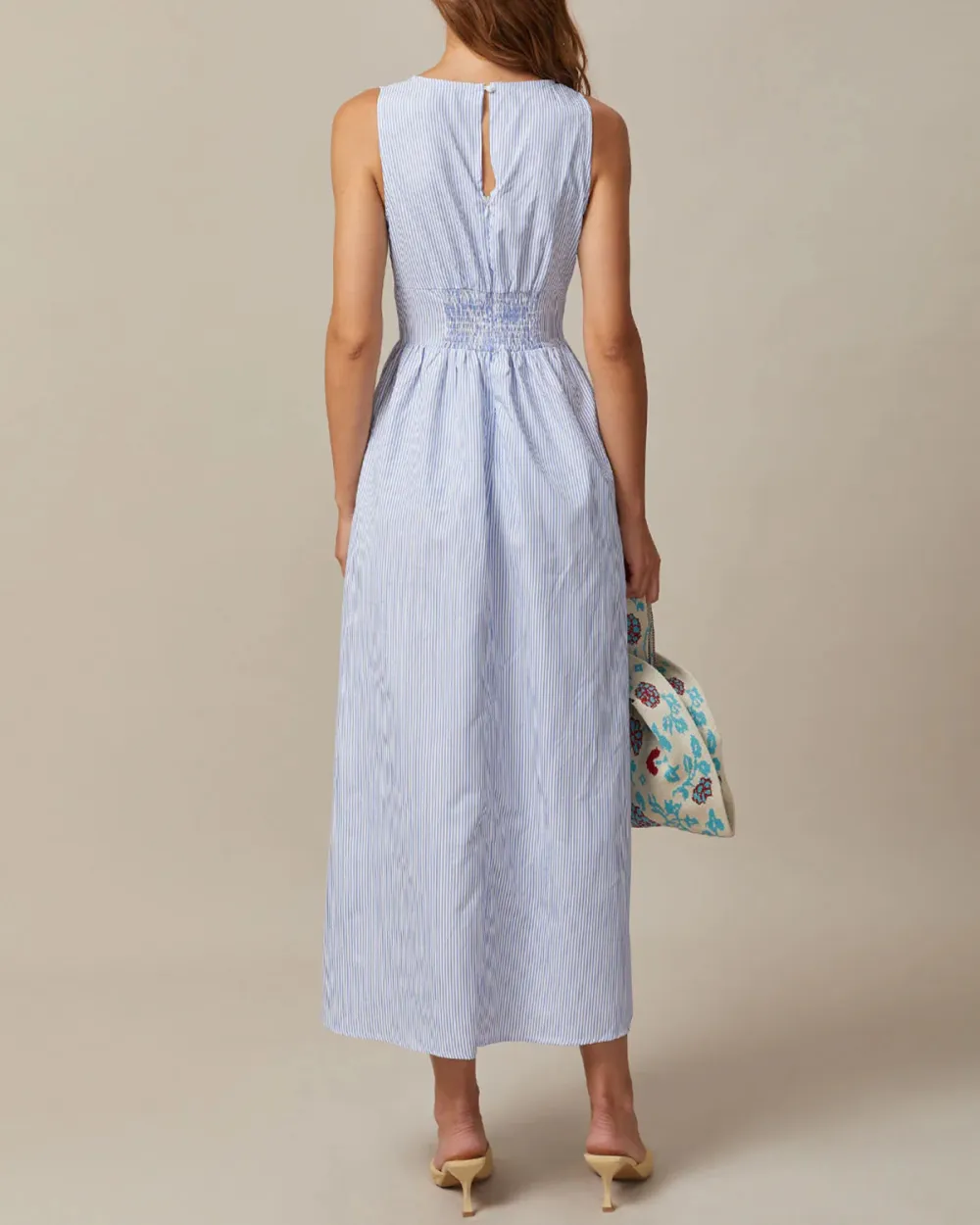 Deep V Neck Blue Dress