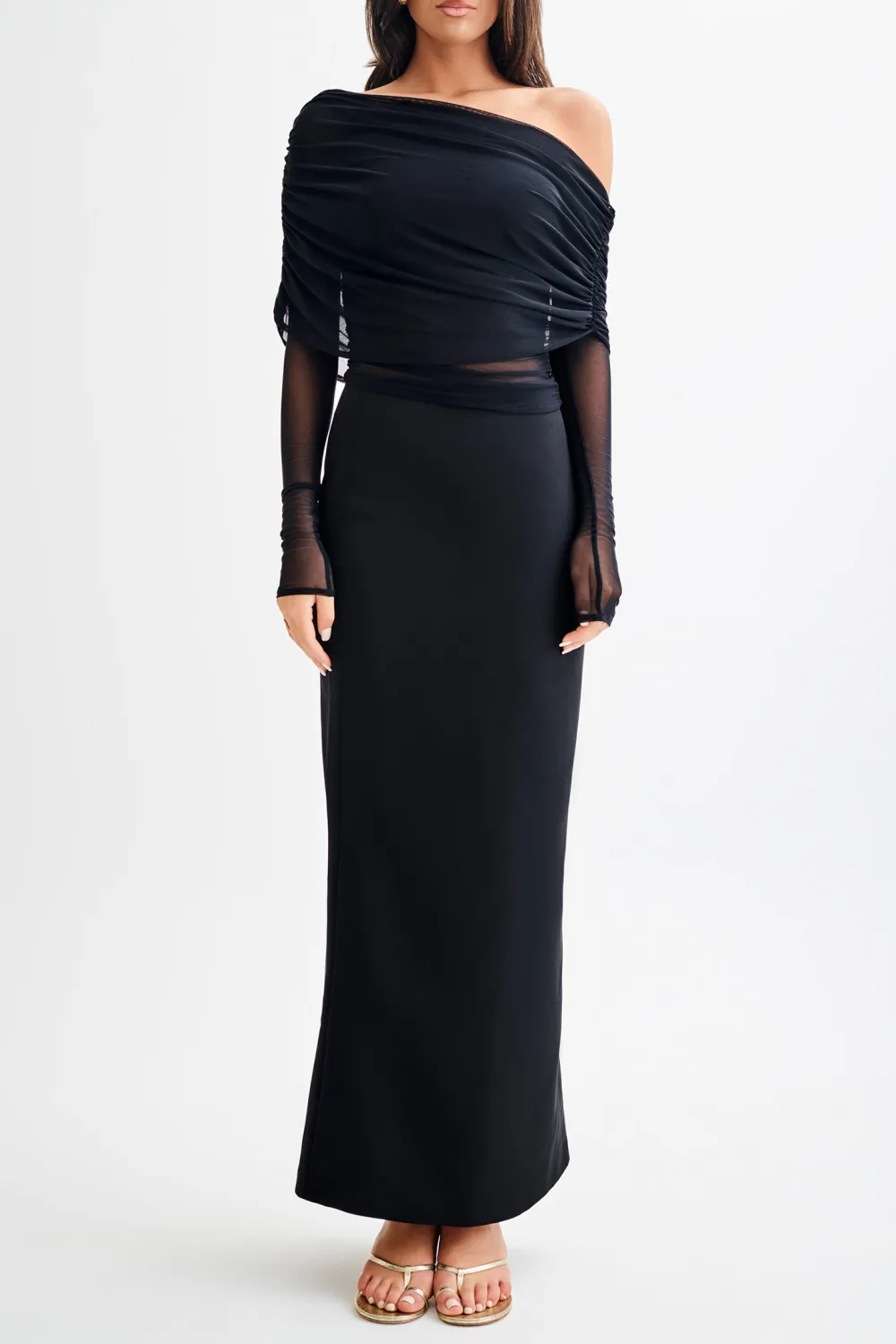 Sheer Mesh Off Shoulder Top