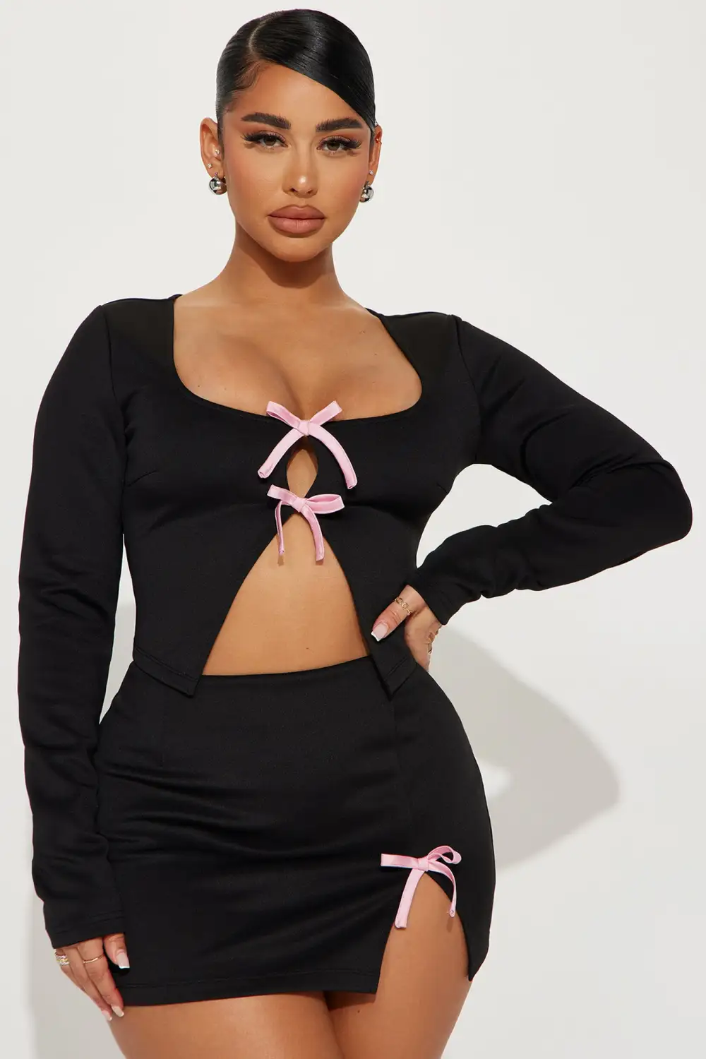 In My Bow Moment Skirt Set - Black/Pink
