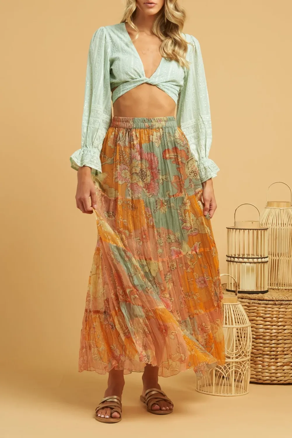 Mint Green Textured Knot Front Crop Top