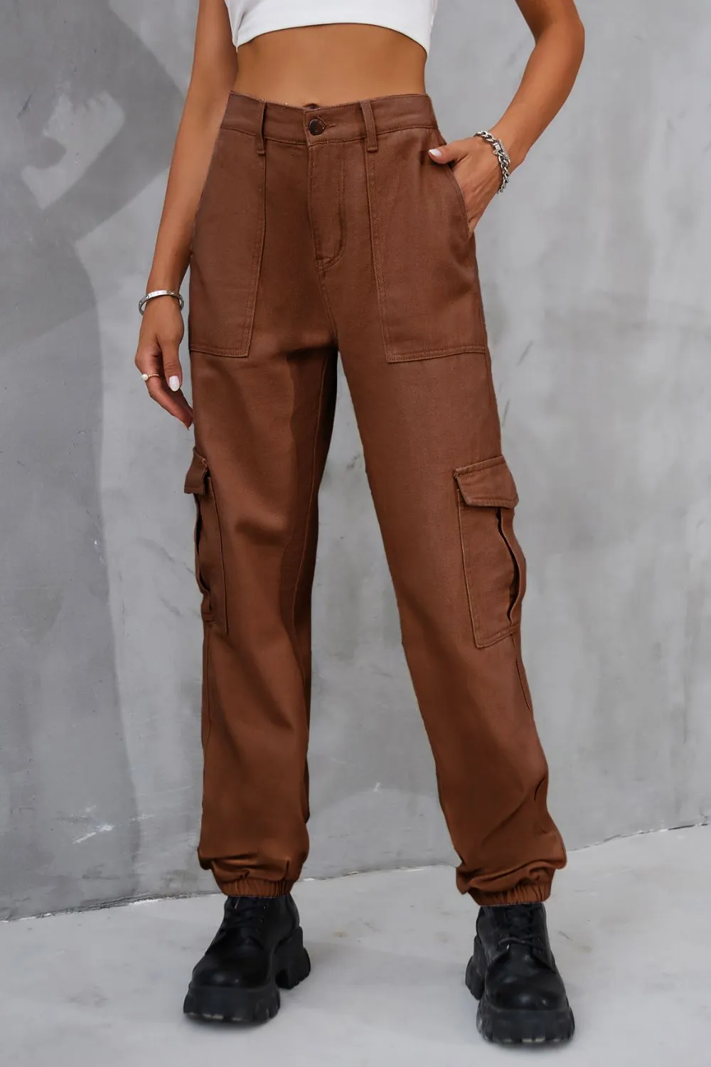 Buttoned High Waist Jeans With Pocket