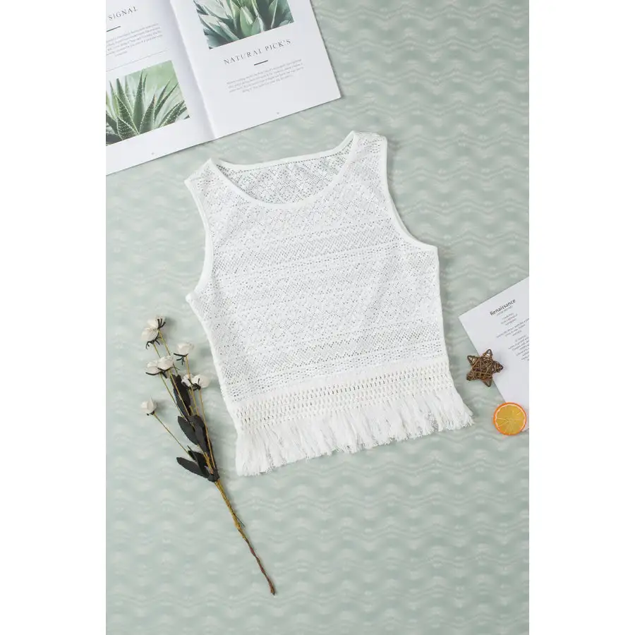 Fringe Openwork Round Neck Tank