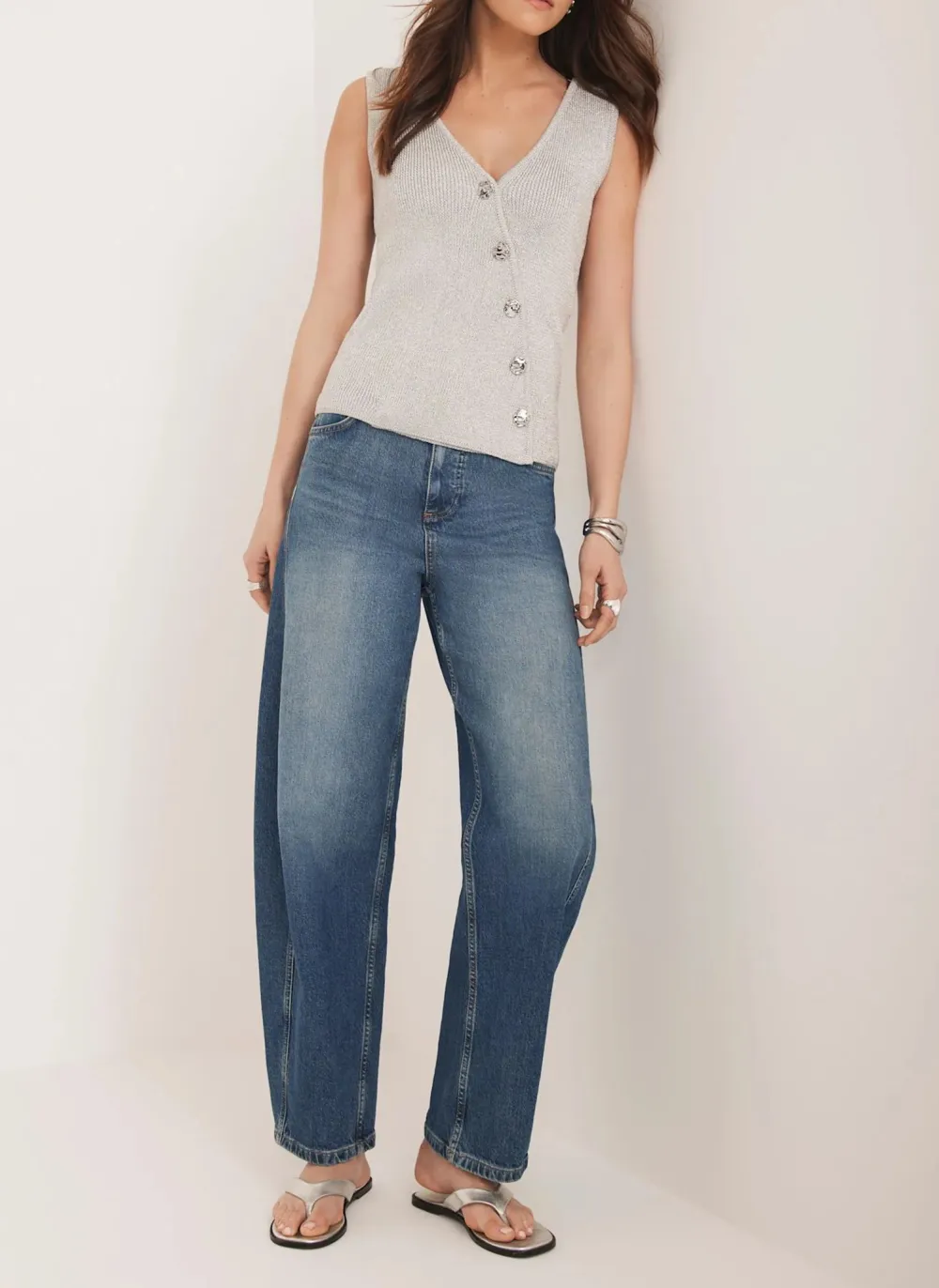 Casual Style V-neck Silver Knit Waistcoat