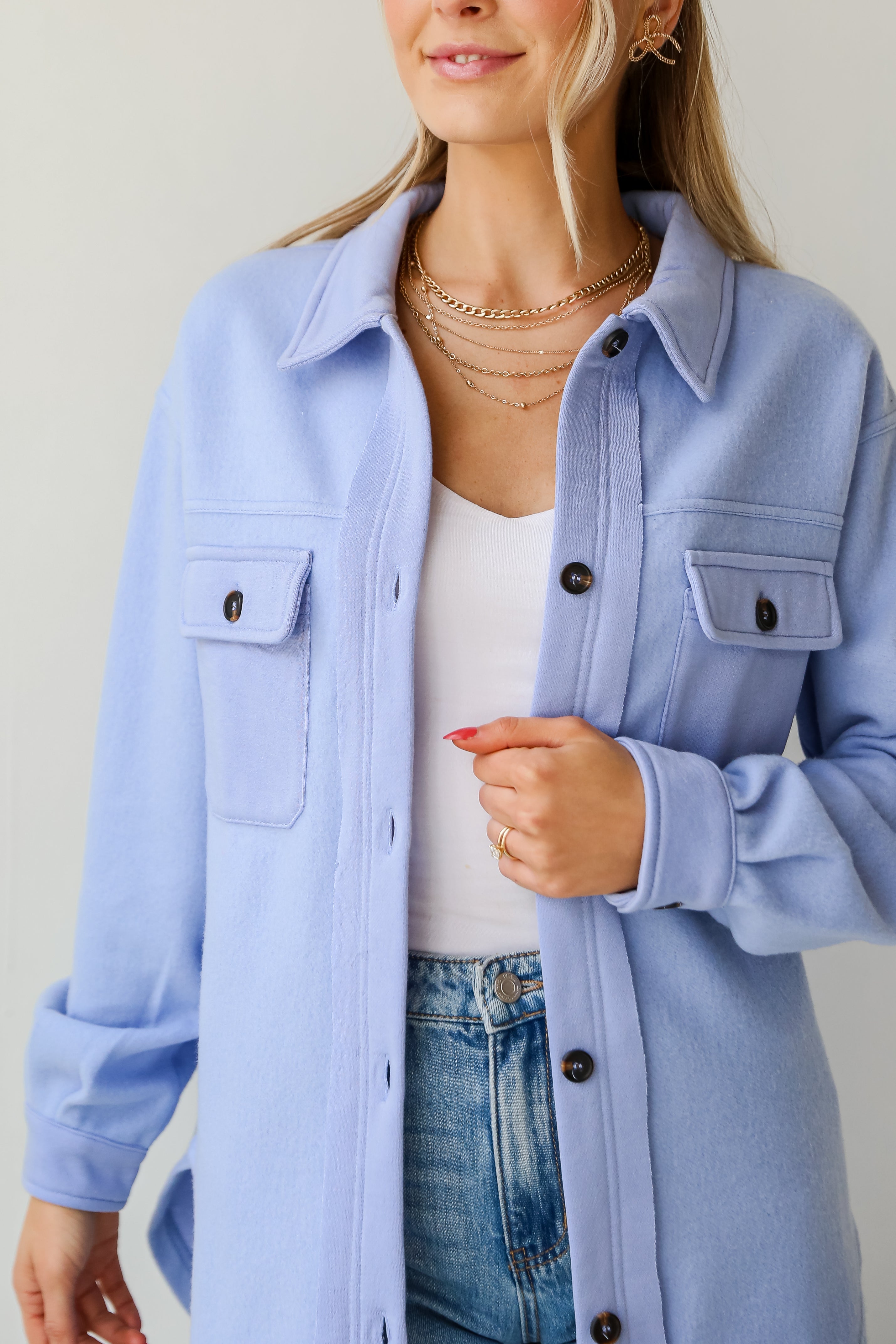 FINAL SALE - Irresistible Comfort Blue Brushed Knit Shacket - DU DEAL