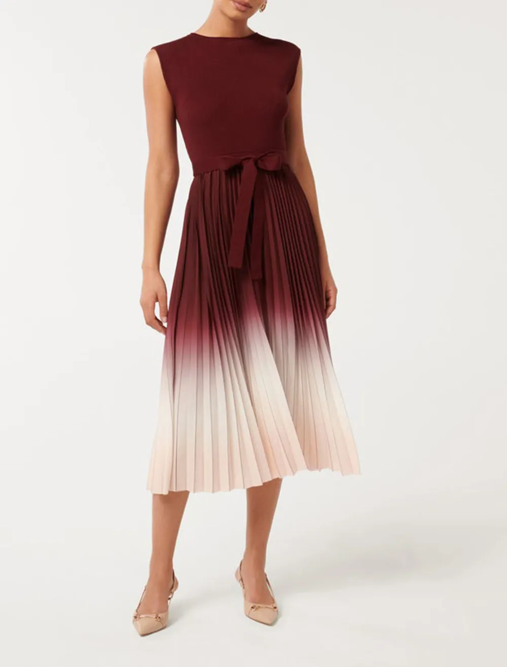 Ombre Pleated Midi Dress