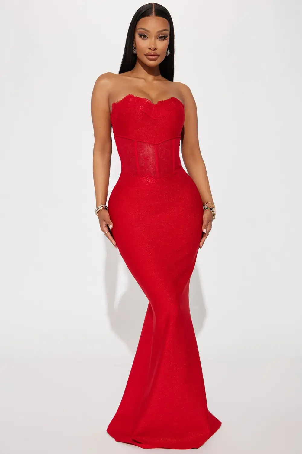 Vera Metallic Bandage Gown - Red