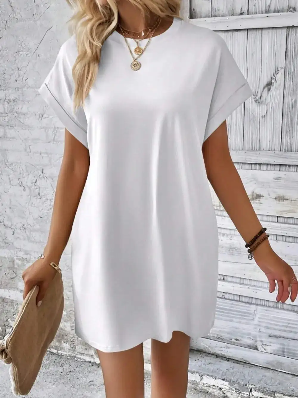 Relaxed Pocket Detail Round Neck Dress