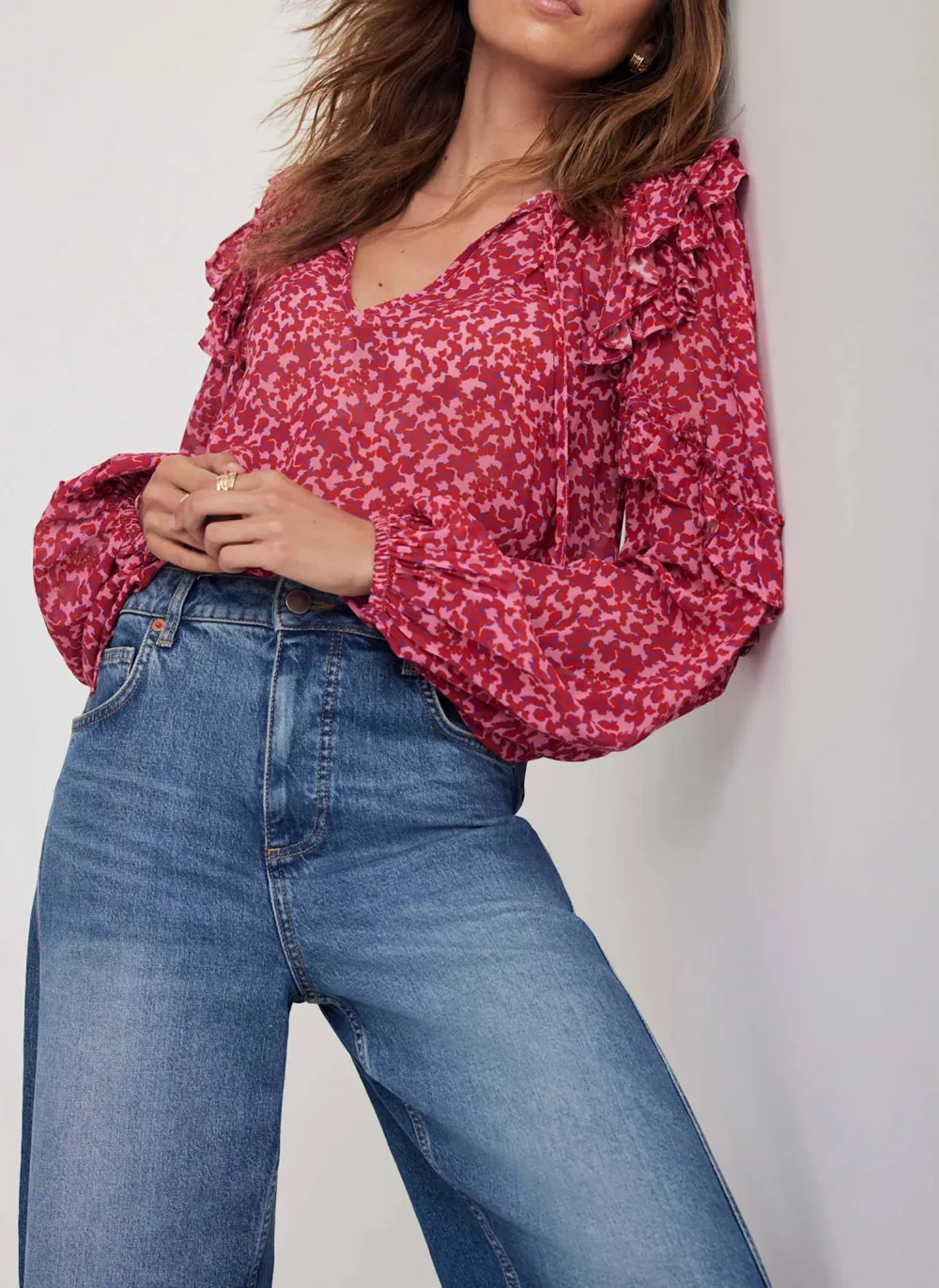 Casual Style Pink Floral Print Blouse