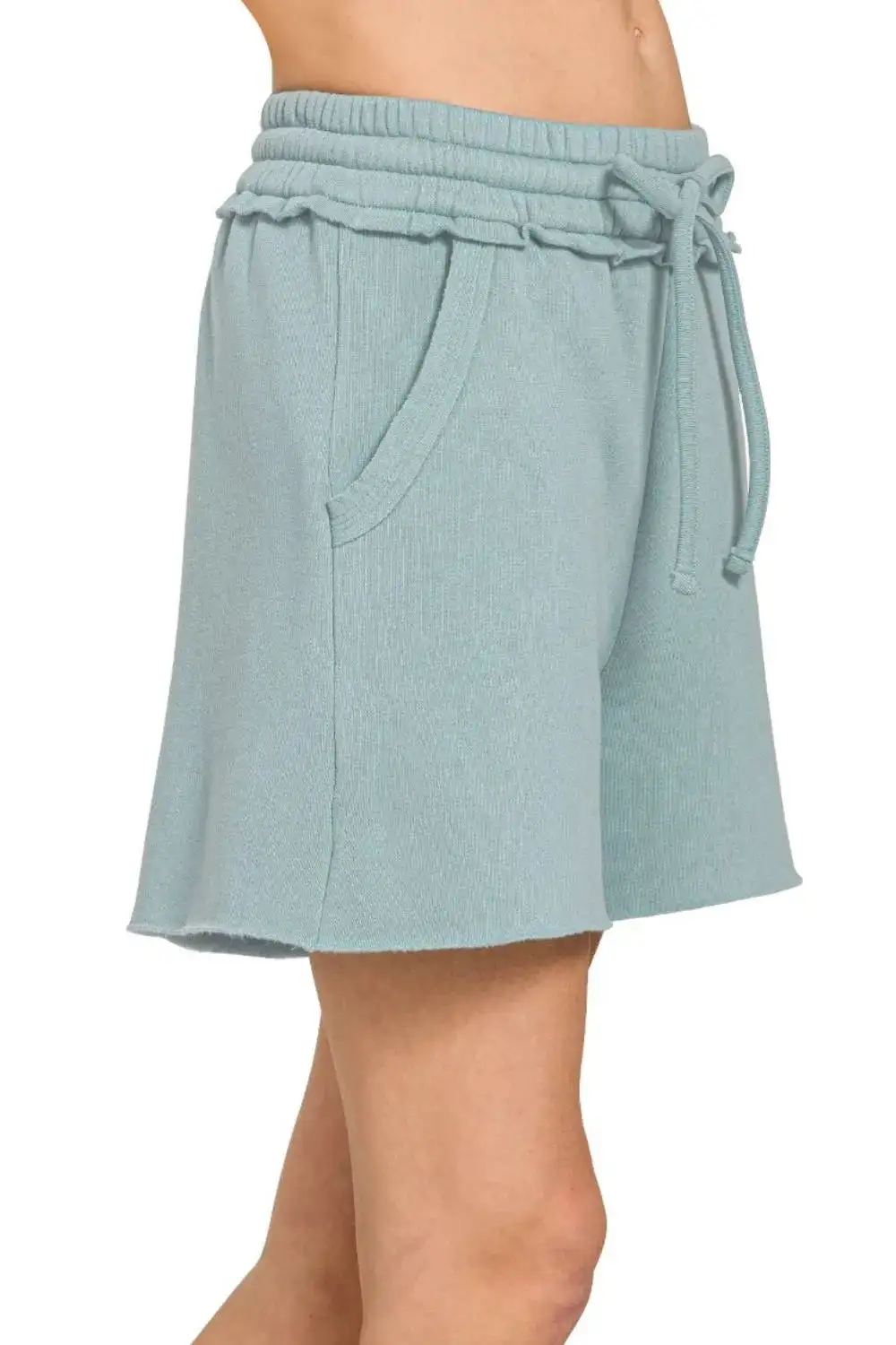 Easygoing Fleece Raw Hem Shorts with Draw String