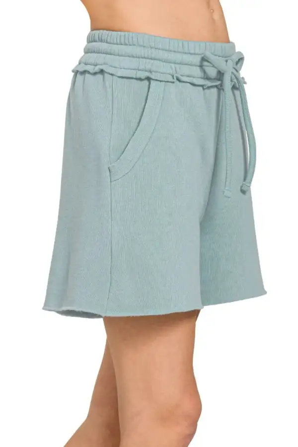 Easygoing Fleece Raw Hem Shorts with Draw String