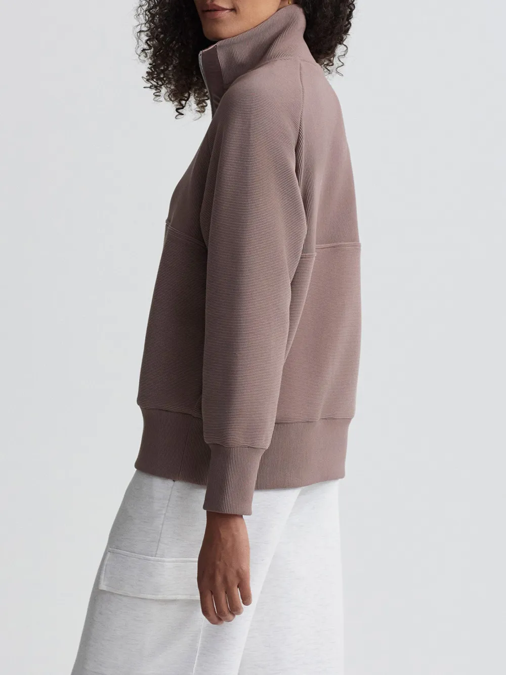Casual Half-Zip High-Collar Ribbed Sweatshirt