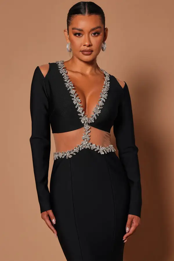 Vara Bandage Embellished Maxi Dress - Black