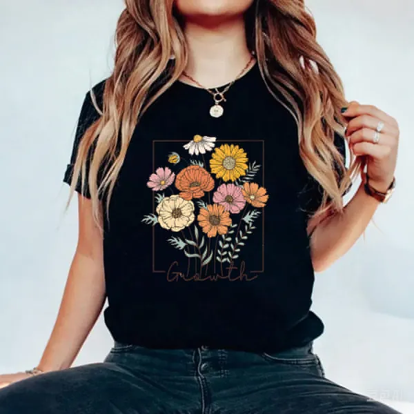 A Floral Design With Flowers In Various Colors T-Shirt