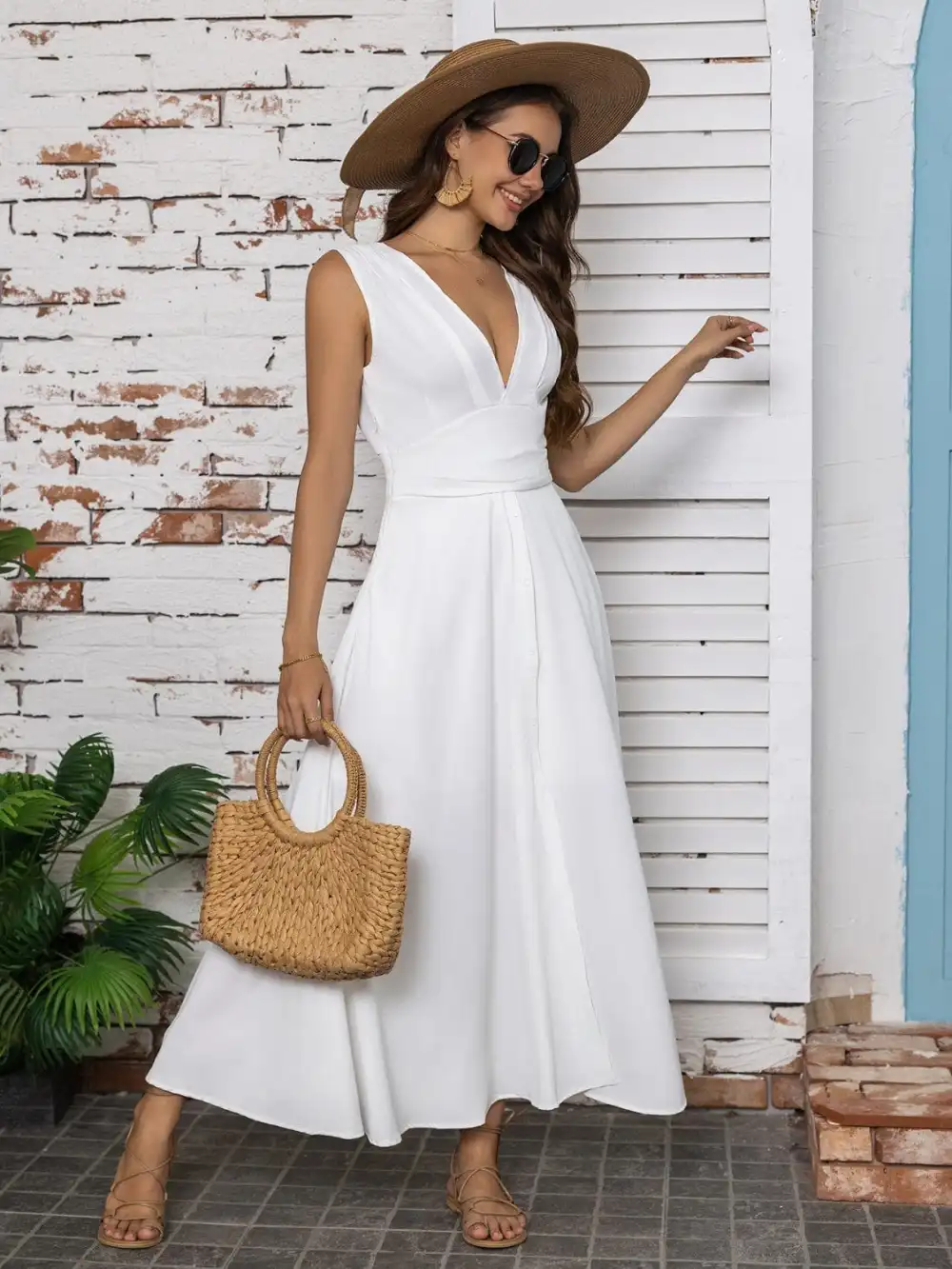 GYPSY-V-Neck Sleeveless Midi Dress