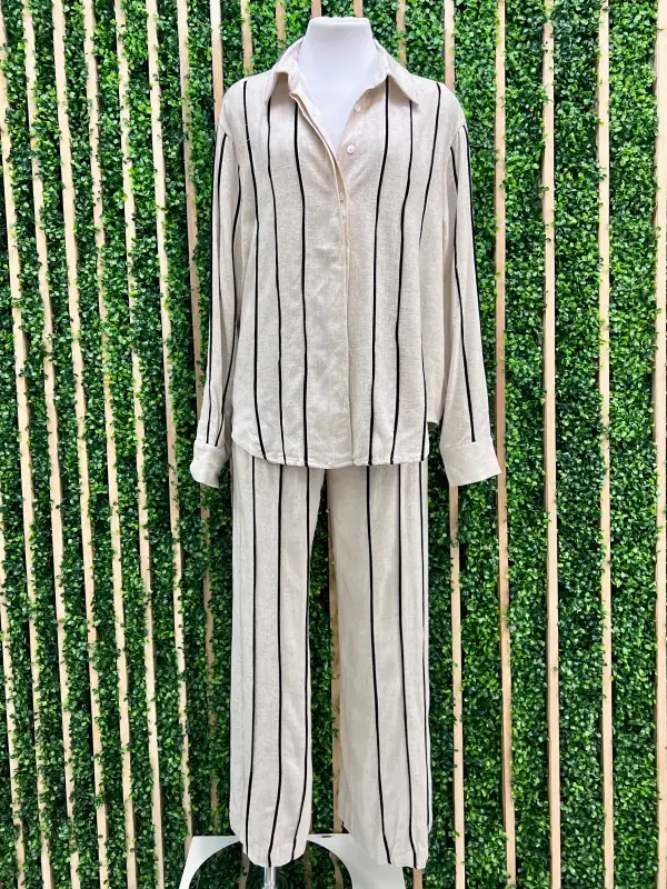 Striped Trim Button Down Top