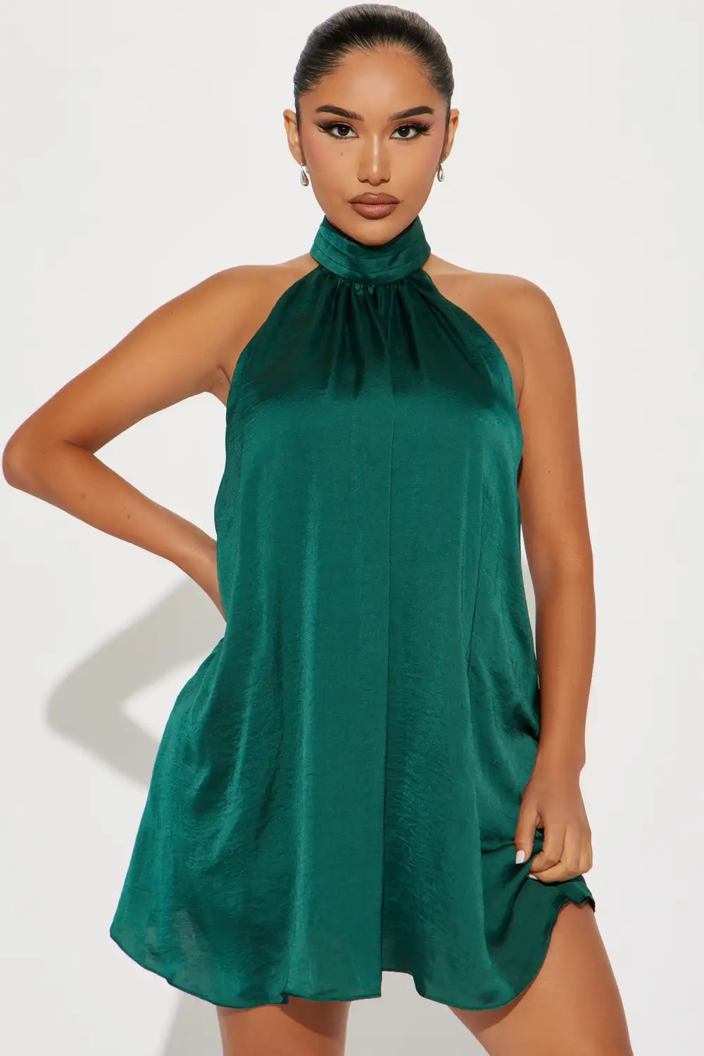 Jenine Satin Mini Dress - Hunter