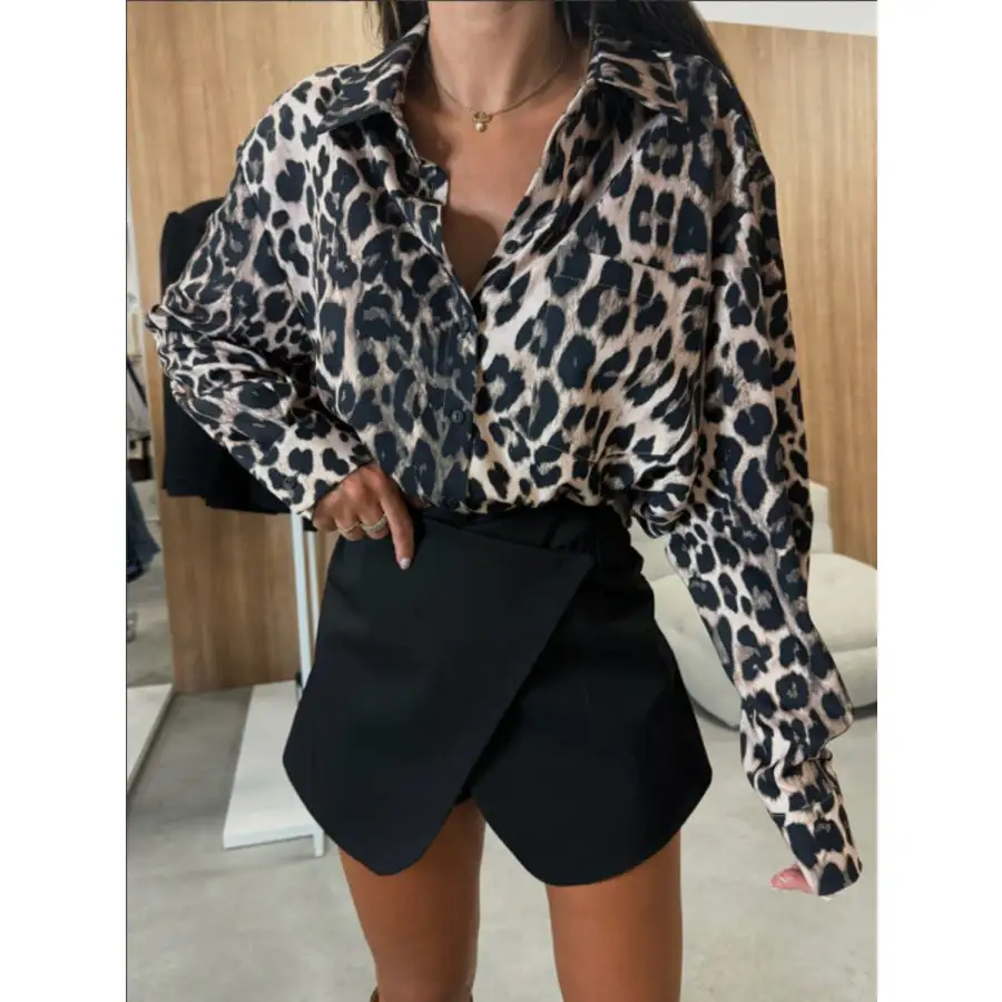 Boutique Leopard Collared Collared Shirt