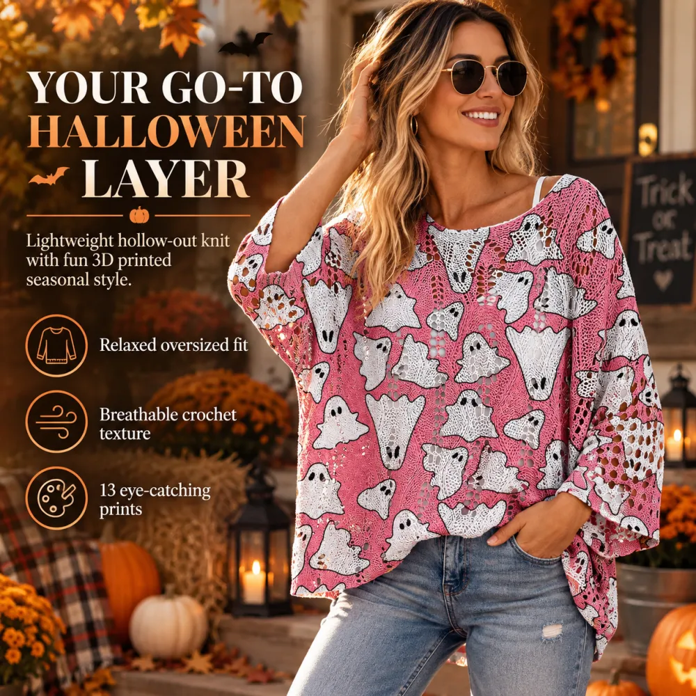 Pullover Hollow-Out Sweater with 3D Print