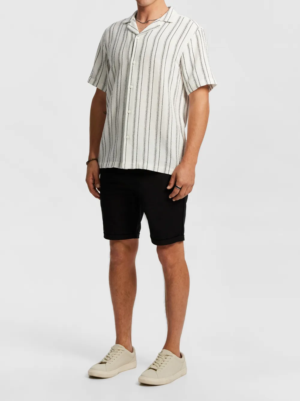 White Striped Short Sleeve Shirt