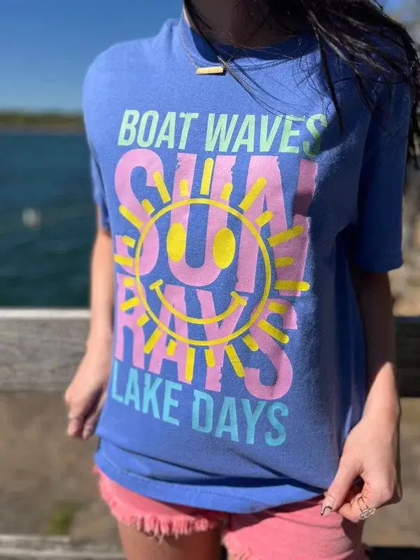 Plus Boat Waves and Sun Rays Lake Days Graphic Tee