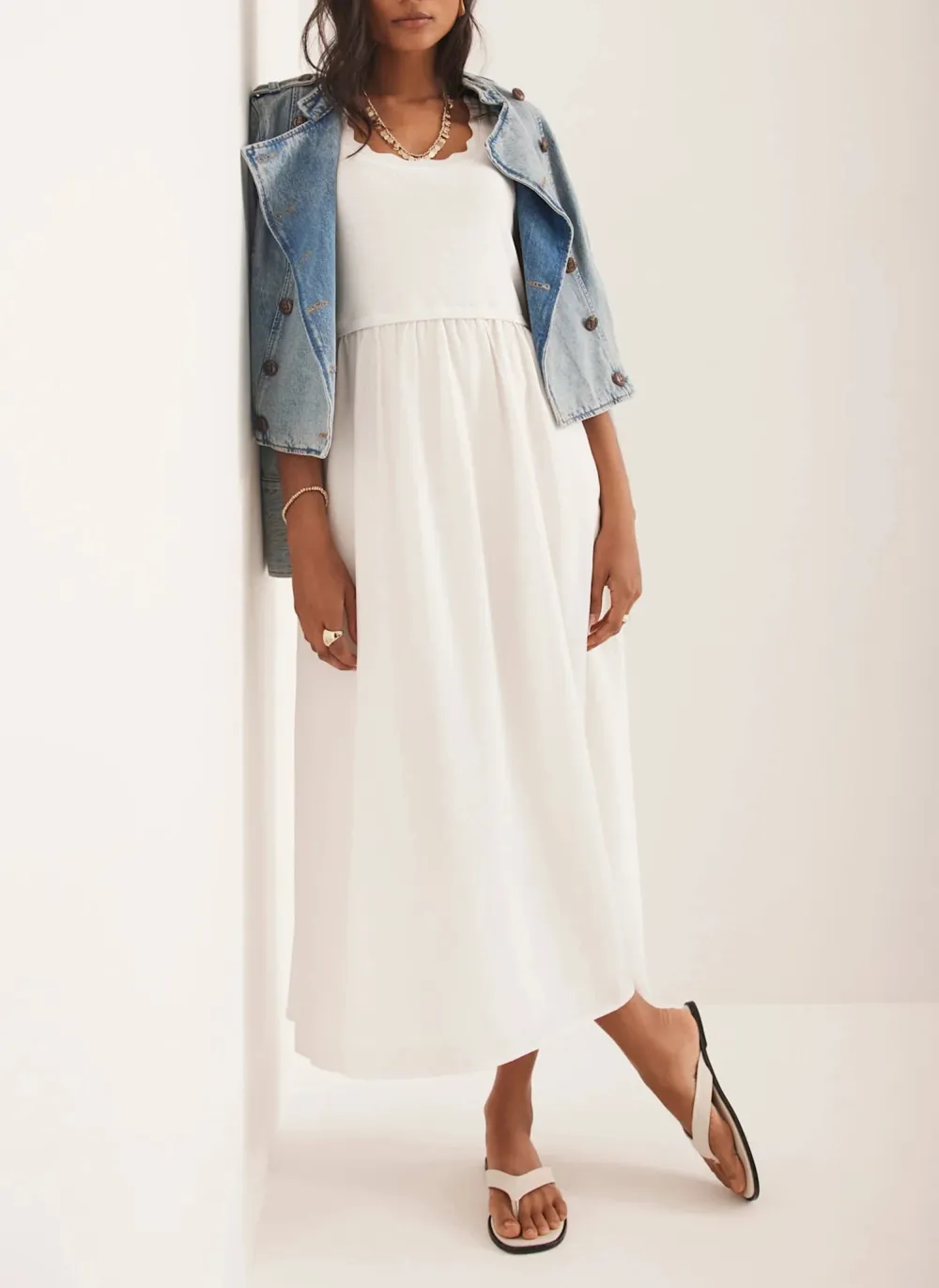Casual Style Scallop Trim Midi Dress