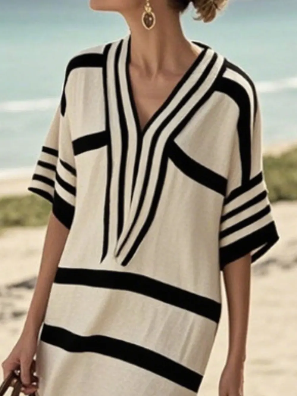 Striped Short Sleeve Midi Dress