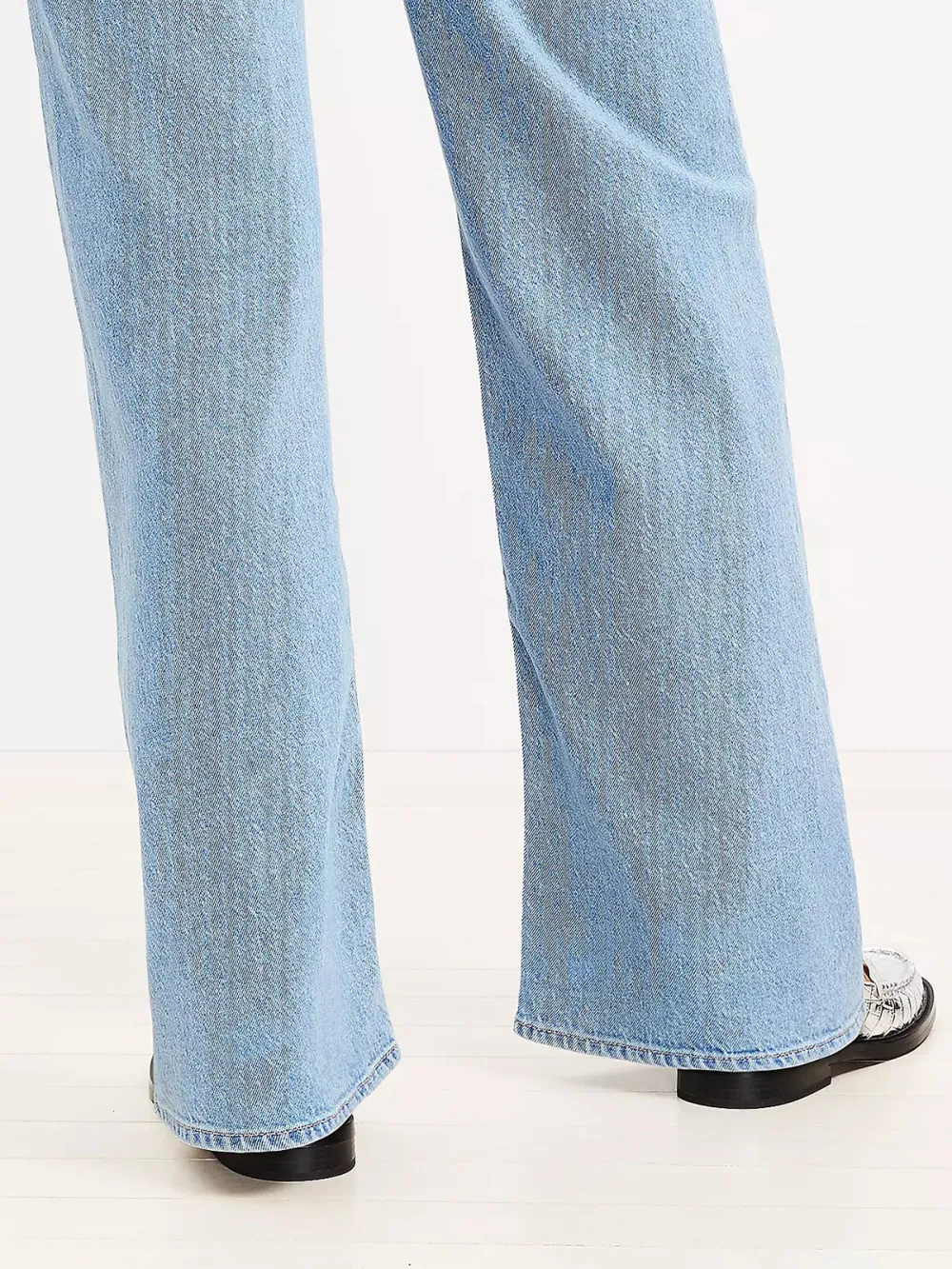Sparkle High Rise Wide Leg Jeans In Light Wash Indigo