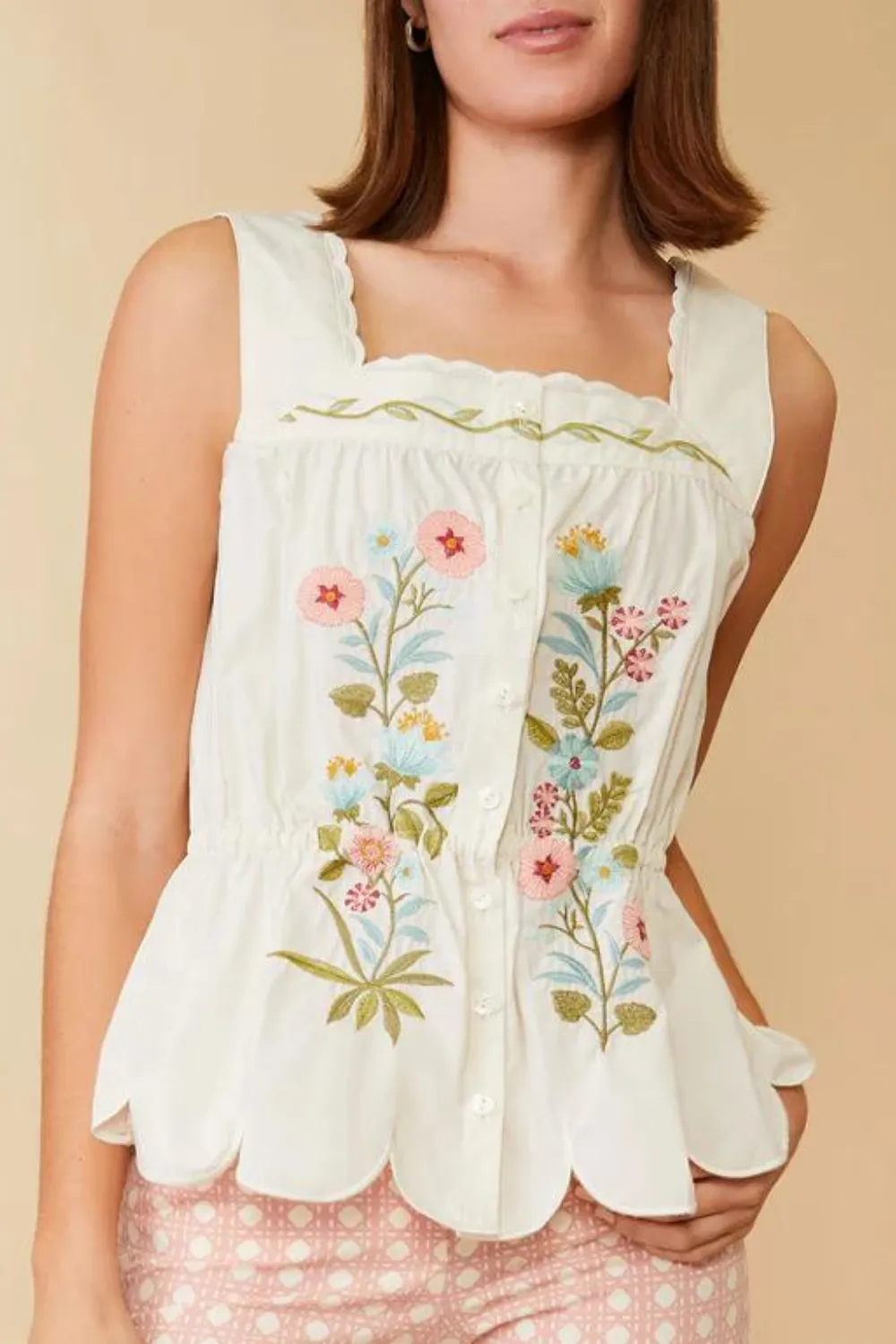 Spartina Odette Scallop Tank - Buttercream