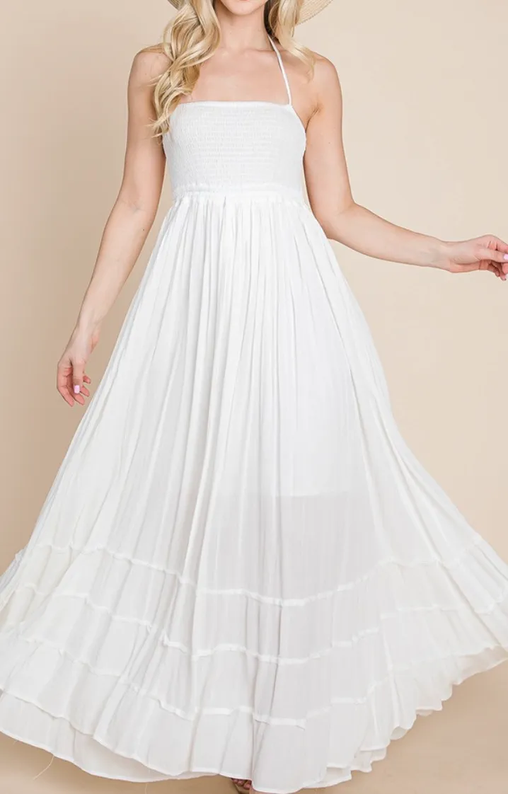 Boho Pleated Backless Maxi Dress