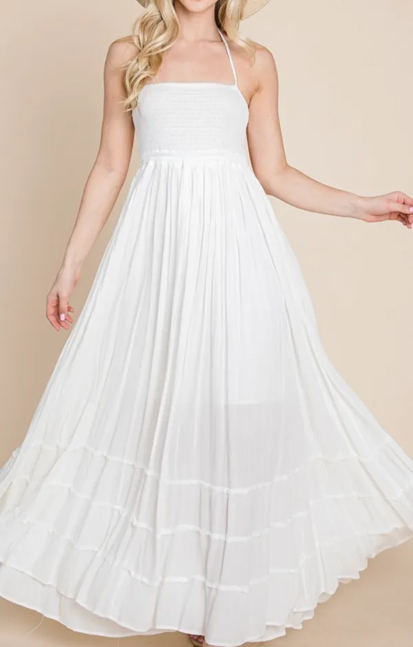 Boho Pleated Backless Maxi Dress