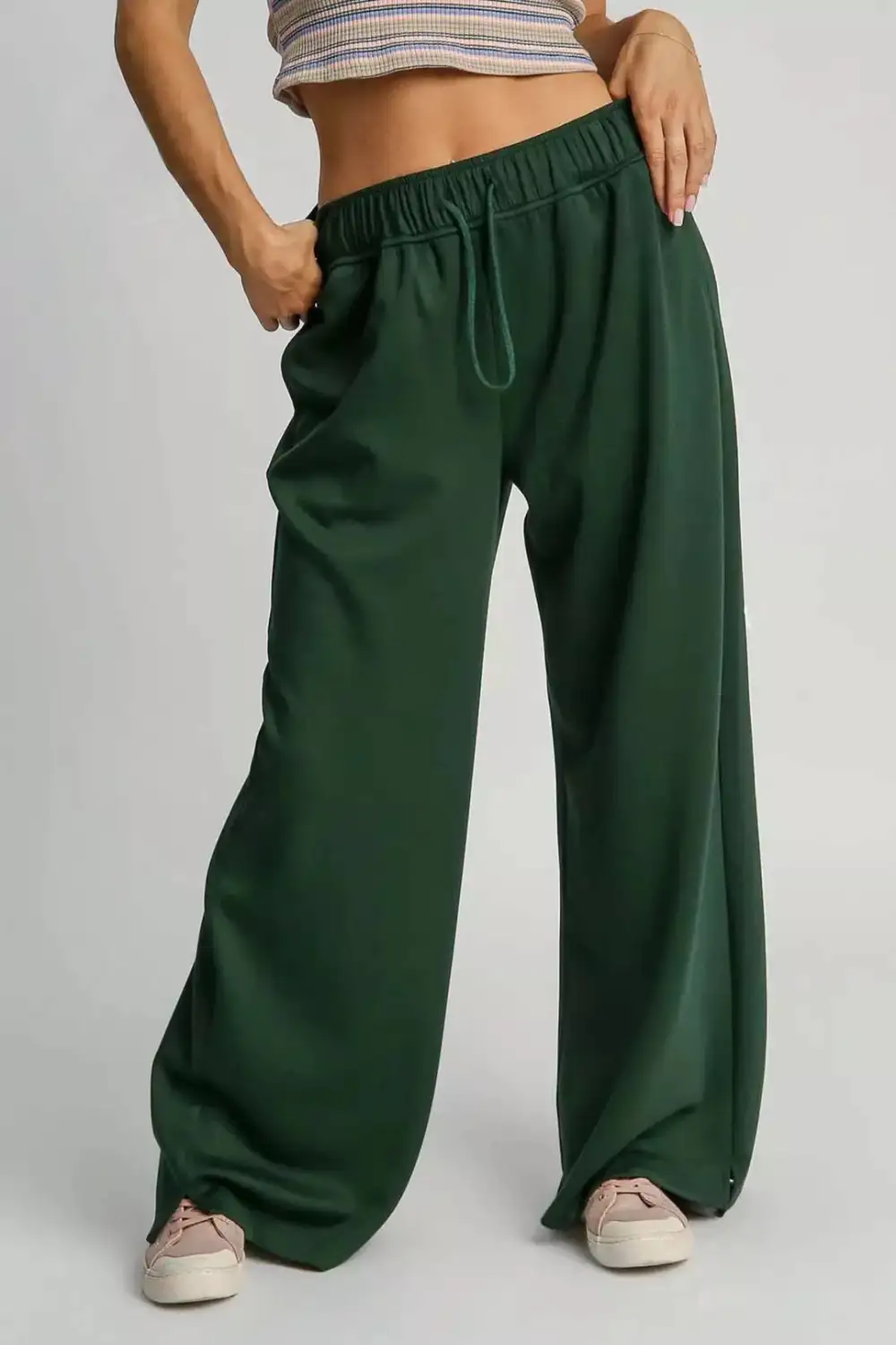 Relaxed Elastic Drawstring Waistband Wide Leg Pants