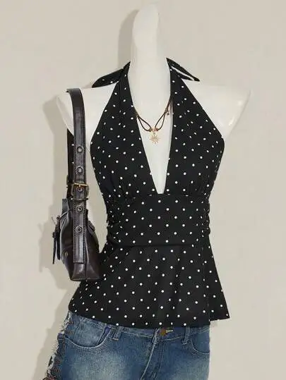 Polka Dot Halter Wrap Top