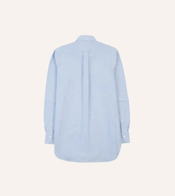 Lapel Plain Ice Blue Cotton Oxford Cloth Button-Down Shirt