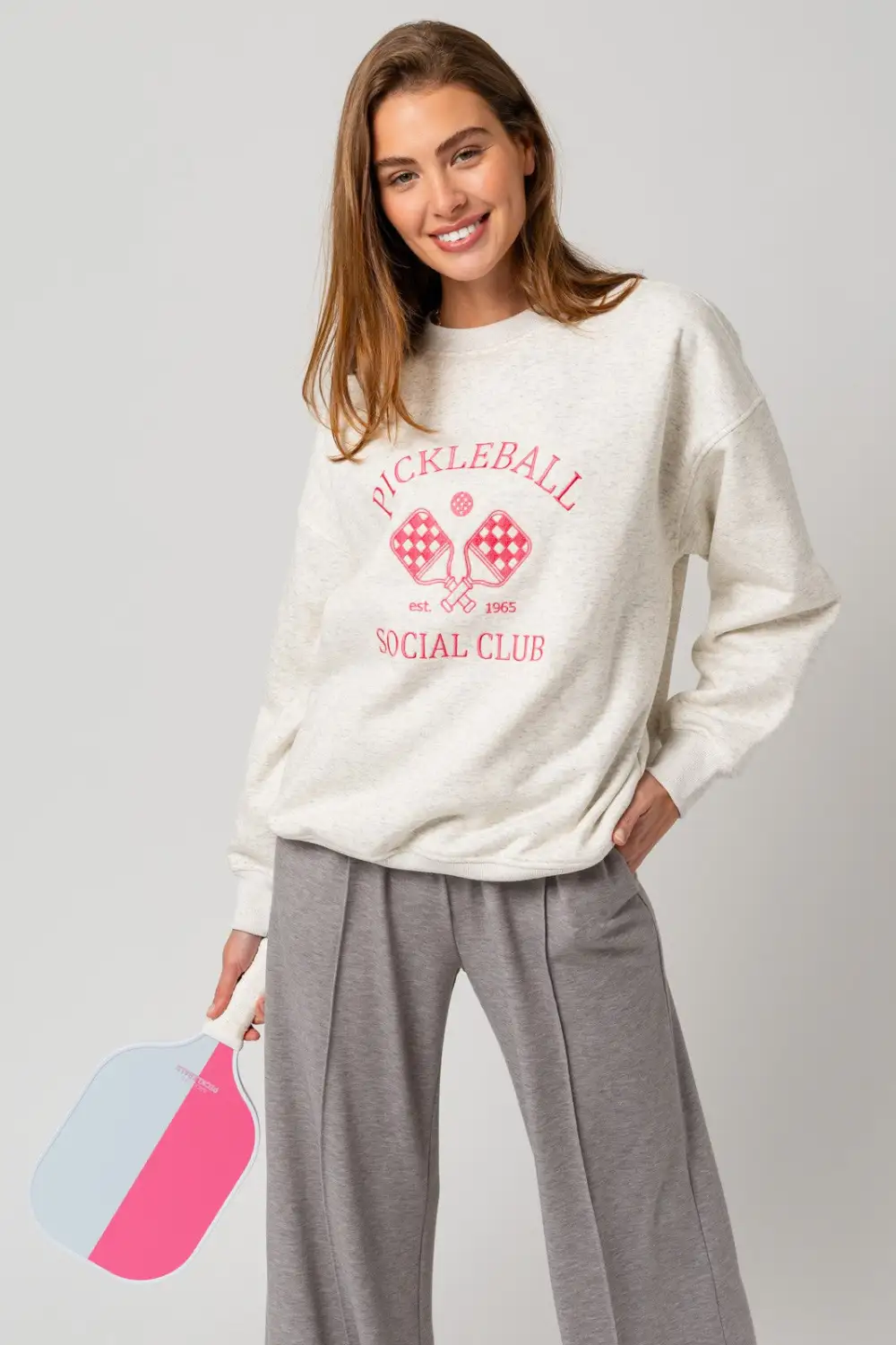 Pickleball Crewneck ? Grey/Pink